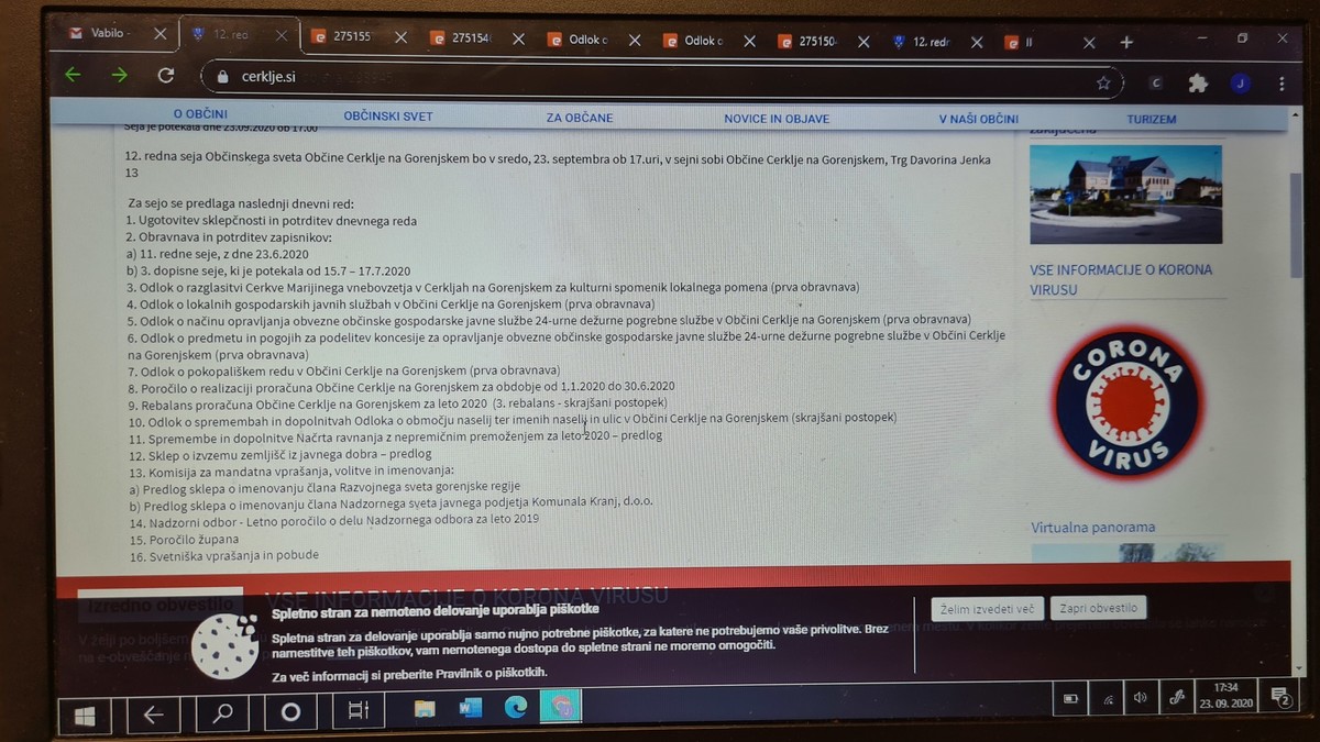 12. redna seja Občinskega sveta Občine Cerklje na Gorenjskem, 13. septembra 2020 (dnevni red)<br>(Avtor: Milan Skledar)