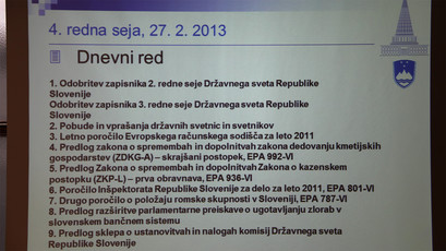 Dnevni red 4. seje Državnega sveta, 27. februarja 2013 (Foto: Milan Skledar)<br>(Avtor: Milan Skledar)