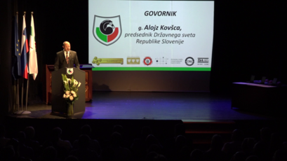 Alojz Kovšca, govornik na občinskem in državnem  prazniku Dnevu državnosti v Grosupljem, 20. junija 2018<br>(Avtor: Milan Skledar, vir Brane Petrovič)