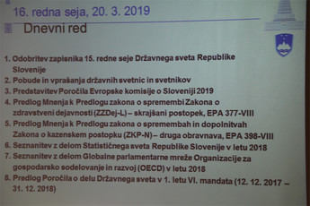 Točke dnevnega reda 16. redne seje Državnega sveta<br>(Avtor: Milan Skledar)