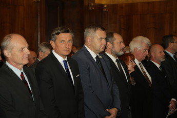 Borut Pahor, predsednik Republike Slovenija, mag. Dejan Židan, predsednik Državnega zbora, Alojz Kovšca, predsednik Državnega sveta in Vlasta Nussdorfer, Varuhinja človekovih pravic na dnevu ustavnosti, 2018<br>(Avtor: Milan Skledar)