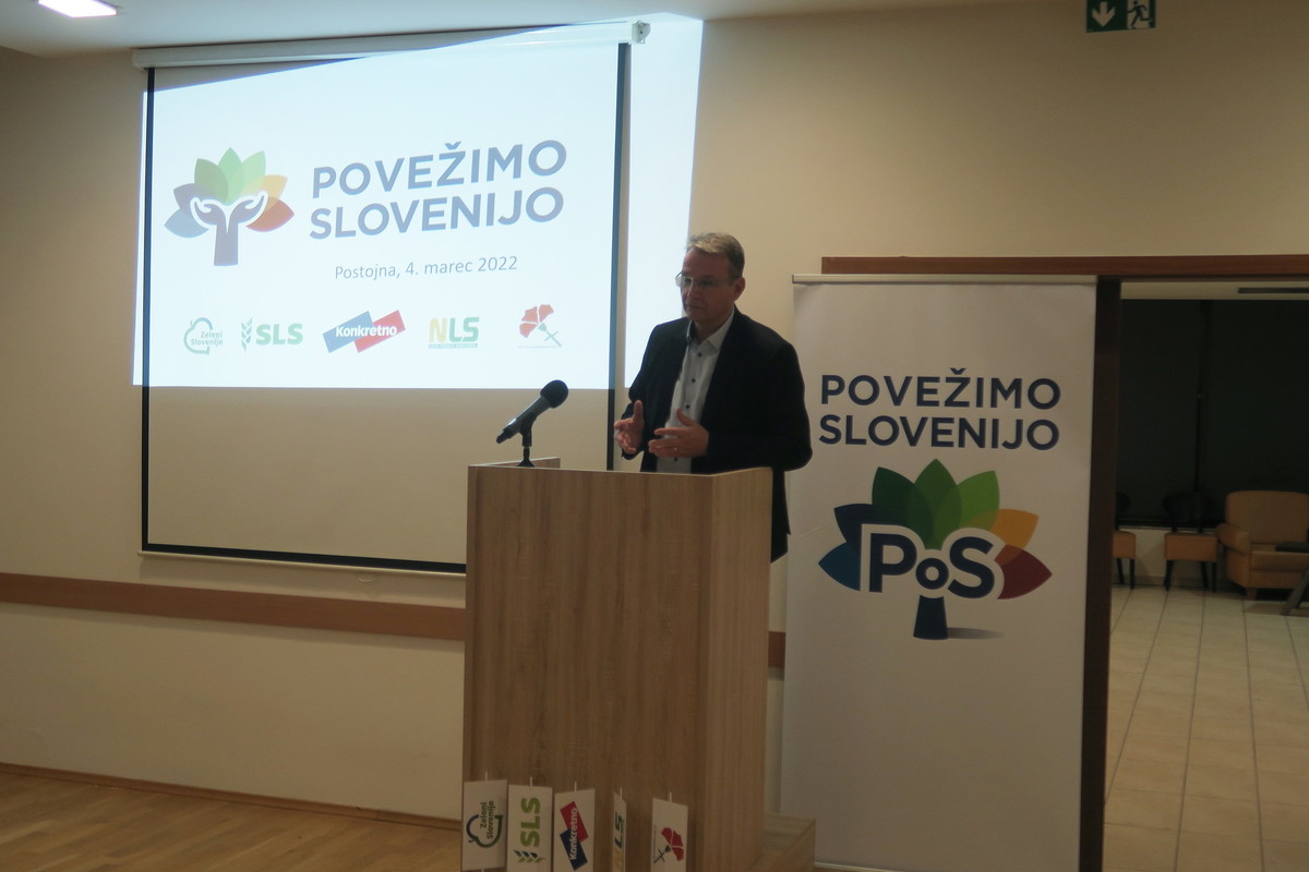 Marjan Podobnik, predsednik SLS. PoS Povežimo Slovenijo - srečanje v Postojni, 4. marec 2022<br>(Avtor: Milan Skledar)