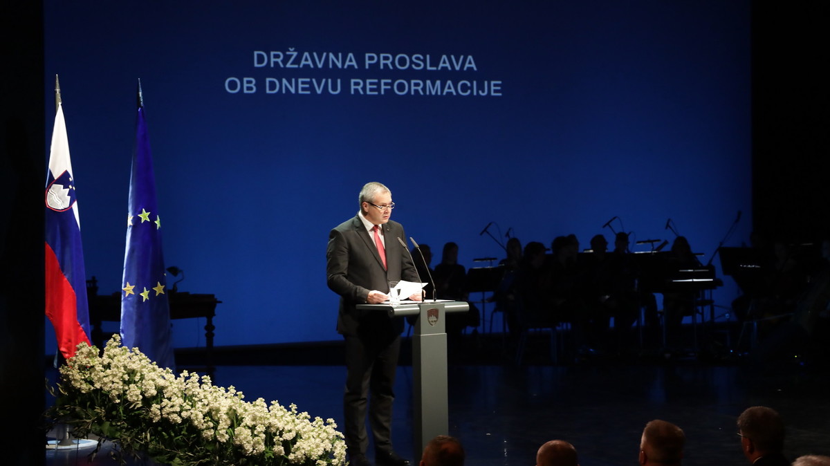 Mag. Dejan Židan, slavnostni govornik na predvečer državnega praznika Dan reformacije, 30. oktobra 2019<br>(Avtor: Milan Skledar)