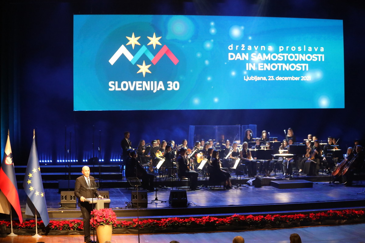 Janez Janša, predsednik Vlade RS, slavnostni govornik.  Državna proslava ob dnevu samostojnosti in enotnosti<br>(Avtor: Milan Skledar)