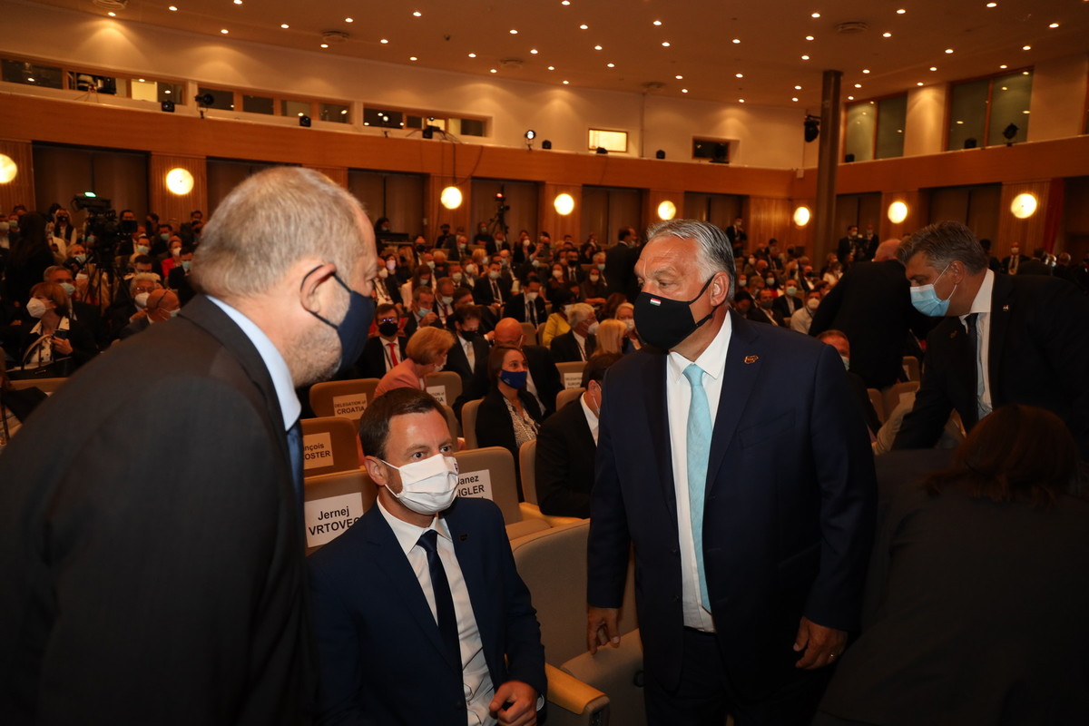 Alojz Kovšca, predsednik Državnega sveta RS in Viktor Orbán, predsednik vlade Republike Madžarske. 16. Blejski strateški forum, 1. september 2021<br>(Avtor: Milan Skledar)