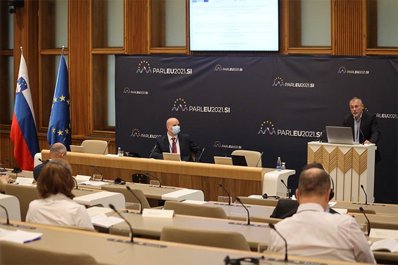 Prof. dr. Peter Jambrek, Nova univerza, Fakulteta v LJ. Mednarodna konferenca v Državnem svetu: Navidezna sprava: Tranzicijski procesi v srednji in vzhodni Evropi v primerjalni perspektivi<br>(Avtor: Milan Skledar)