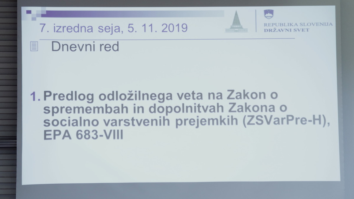 DRŽAVNI SVET Na 7. izredni seji veto na zakon o socialno-varstvenih prejemkih<br>(Avtor: Milan Skledar)