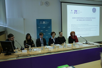 Varuh človekovih pravic: Izzivi varovanja človekovih pravic in temeljnih svoboščin, okrogla miza, 7. 12. 2017 na Pravni fakulteti v Ljubljani (od leve proti desni : Miha Horvat, Eva irgl, dr. Erik Kerševan, dr. Jadranka Sovdat, Katarina Bervar Sternad in varuhinja človekovih pravic Vlasta Nussdorfer<br>(Avtor: Milan Skledar)