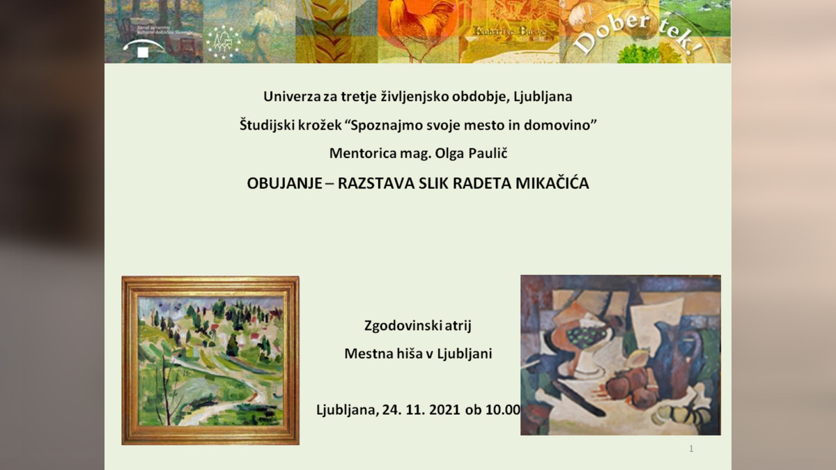 V razstavnem prostoru Zgodovinskega atrija v Mestni hiši so izobešena platna Radeta Mikačića<br>(Avtor: Milan Skledar)